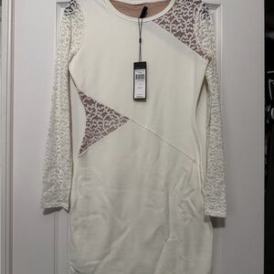 BCBGMaxAzria Cream Lace Long Sleeve Dress